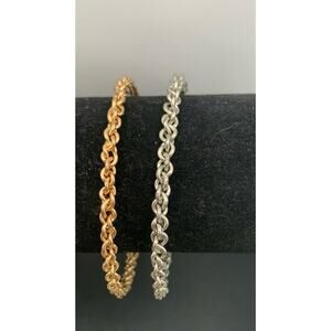 Lot Os 2 Twisted Stiff Chain Link Bangle Bracelets 1 Silver Tone 1 Gold Tone